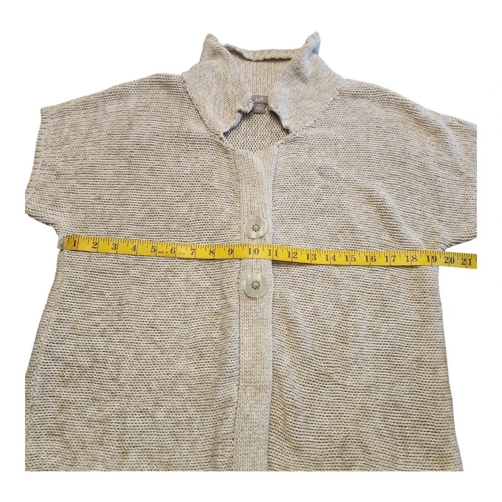 J Jill Pure Cardigan Sweater Womens Size Small Short Sleeve Cotton‎ Knit Beige